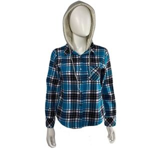 No Boundaries Fleece Hooded Plaid Flannel